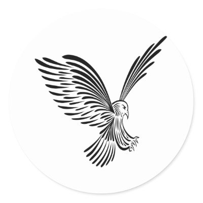 White Tribal Tattoo Eagle Round Sticker by WhiteTiger_LLC