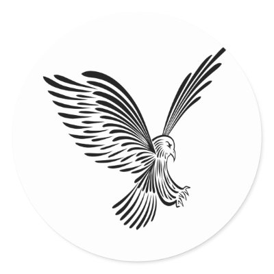 White Tribal Tattoo Eagle Round Sticker by WhiteTiger_LLC