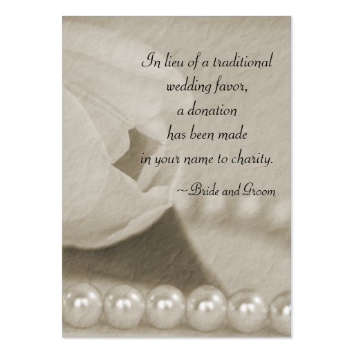 White Tulip and Pearls Wedding Charity Favor Card Business Card Template (front side)