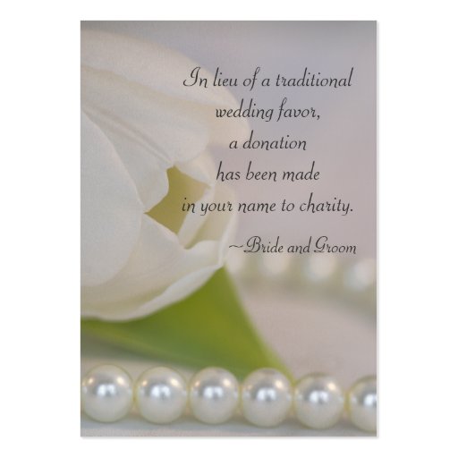 White Tulip and Pearls Wedding Charity Favor Card Business Card Templates (front side)