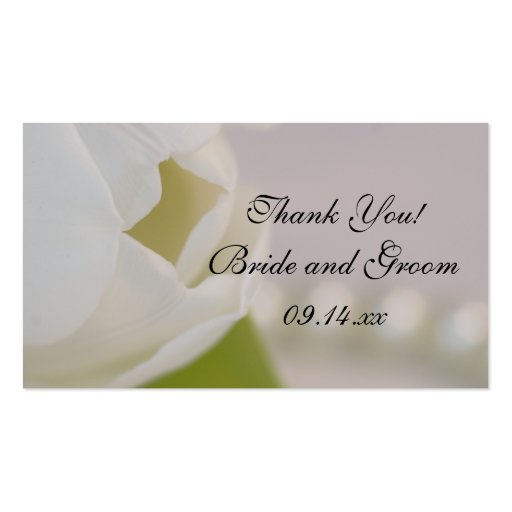 White Tulip and Pearls Wedding Favor Tags Business Card (front side)