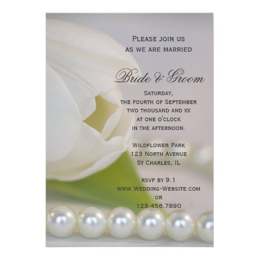 White Tulip and Pearls Wedding Invitation