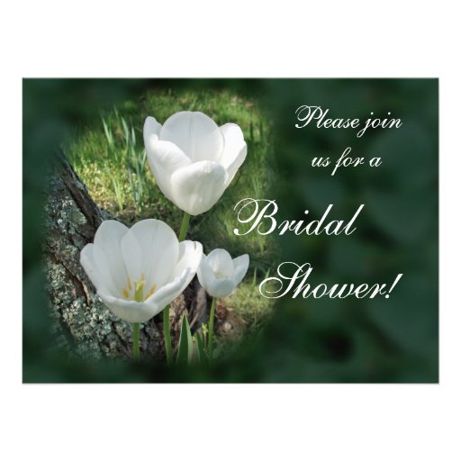White Tulips Bridal Shower Personalized Announcement
