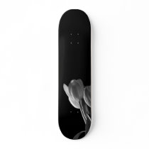 White Tulips Photo On Black Background Skate Deck