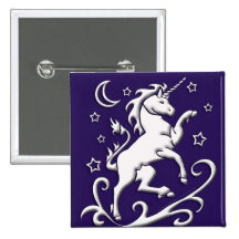 White Unicorn at Night Button