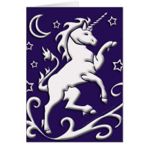 White Unicorn at Night Card