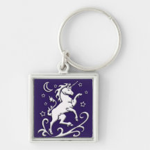White Unicorn at Night Keychain