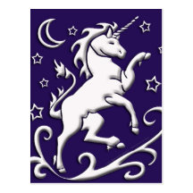 White Unicorn at Night Postcard