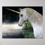 White Unicorn In Mist Fantasy Horse Poster