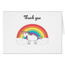 White unicorn on rainbow and clouds cards