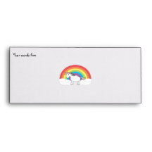 White unicorn on rainbow and clouds envelopes
