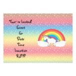 White unicorn on rainbow and clouds invitation