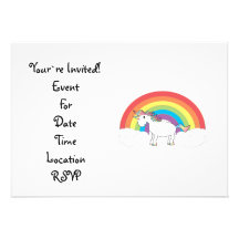 White unicorn on rainbow and clouds invitations