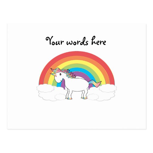 White unicorn on rainbow and clouds post cards