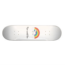 White unicorn on rainbow and clouds skate decks