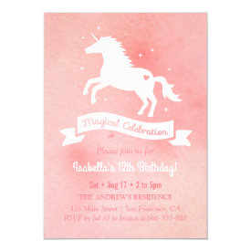 White Unicorn Watercolour Girls Birthday Party Card