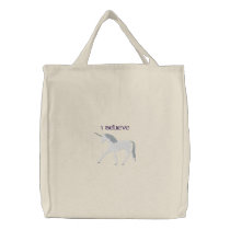 White Unicorn with Purple I Believe Fantasy Design embroidered bags