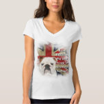White V-Neck Top British Flag & Bulldog Desgin Shirt