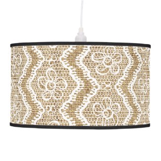 White V-shaped lace, linen burlap custom rustic Pendant Lamp