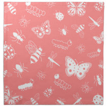White Vector Bugs & Butterflies (Poppy Red Back) Cloth Napkins