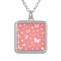 White Vector Bugs & Butterflies (Poppy Red Back) Pendant