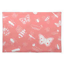 White Vector Bugs & Butterflies (Poppy Red Back) Place Mats