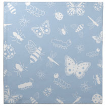 White Vector Bugs & Butterflies (Sky Blue Back) Printed Napkins