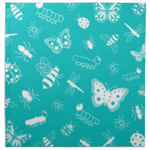 White Vector Bugs & Butterflies (Teal Background) Printed Napkin