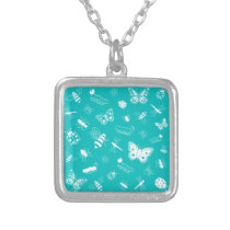 White Vector Bugs & Butterflies (Teal Background) Custom Jewelry