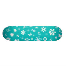 White Vector Bugs & Flowers (Version B Teal) Skate Decks