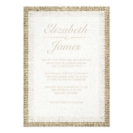 White Vintage Burlap Wedding Invitations