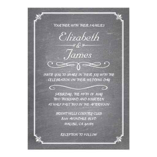 White Vintage Chalkboard Wedding Invitations