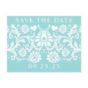 White Vintage Damask  On Delicate Tiffany Blue postcards