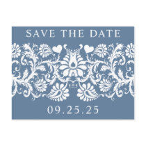 White Vintage Damask Rich Aqua Blue Post Cards