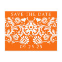 White Vintage Damask Shown On Fun Rich Orange postcards