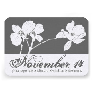 White Vintage Dogwood on Gray Bridal Shower Invite