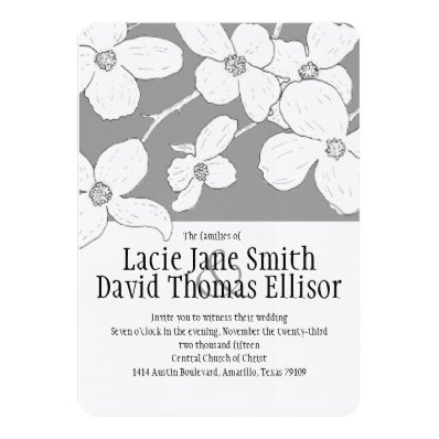 White Vintage Dogwood on Gray Wedding Invitation