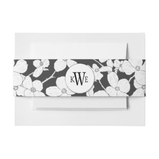 White Vintage Dogwood on Gray with Monogram Invitation Belly Band
