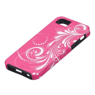 White Vintage Floral Swirl-Pink Damasks iPhone 5 Cover