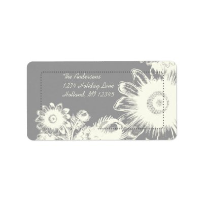 White Vintage Flower Charcoal Return Address Label