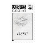White Vintage Inspired Bird RSVP Postage