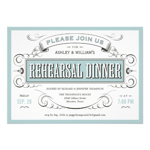 White Vintage Invitations For Rehearsal Dinner