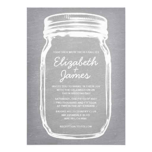 White Vintage Mason Jar Wedding Invitations