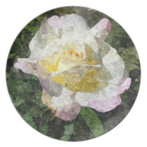 WHITE WATERCOLOR PEACE ROSE PLATE