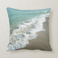 White Waves Crashing on Beach Shore Pillow