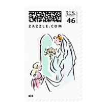 White Wedding Bride with Flower Girl postage