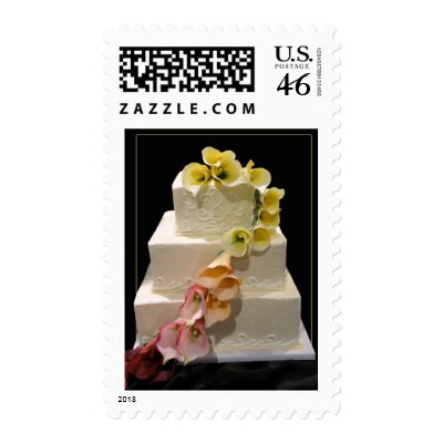 White Wedding Cake with calla lilies Postage Stamps by perfectpostage