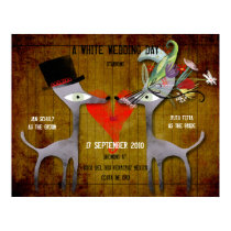 White wedding day invitation groom bride vintage posters