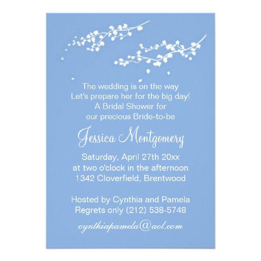 White wedding dress, blossom on blue Bridal Shower Custom Announcement