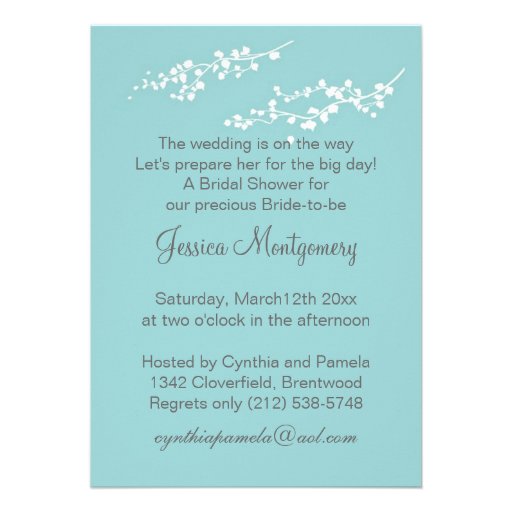White wedding dress on aquamarine Bridal Shower Announcement